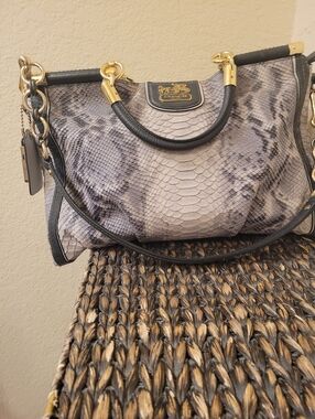 Coach Gray and Black Snakeskin Satchel with Gold Hardware